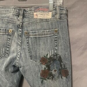 Vtg Z Cavaricci Jeans Y2K Sz 9 Studs Rhinestones Roses Woman Face